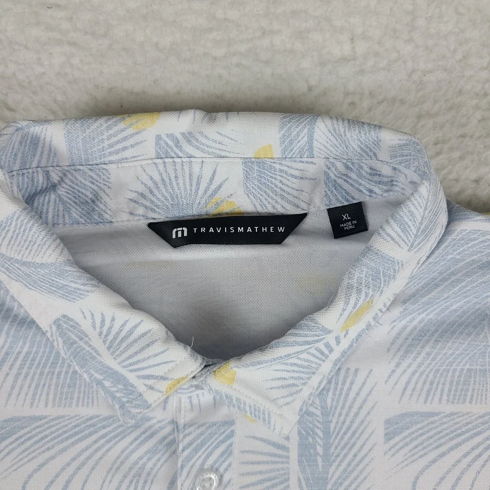Traavis Mathew Polo Shirt Mens XL Blue White Yellow Performance Tiburon Maples
